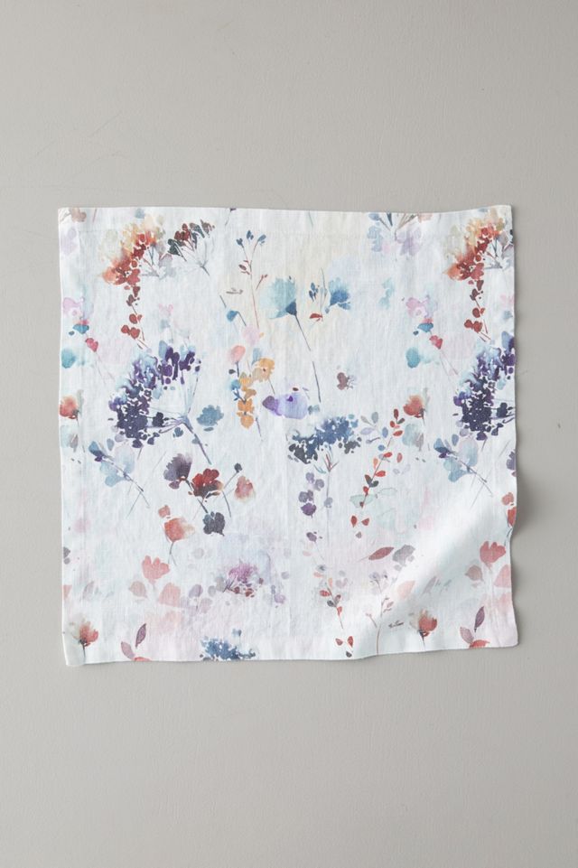 Lithuanian Linen Napkin Set of 2, Painted Florals | AnthroLiving