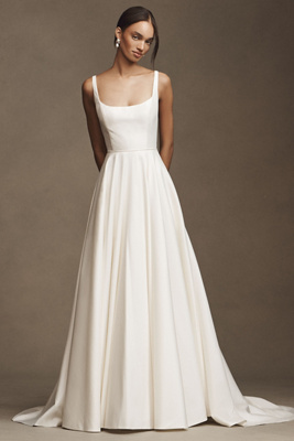 Jenny by Jenny Yoo Lawrence Square-Neck Open-Back Taffeta Wedding Gown