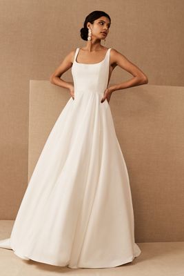 Jenny by Jenny Yoo Lawrence Square-Neck Open-Back Taffeta Wedding Gown