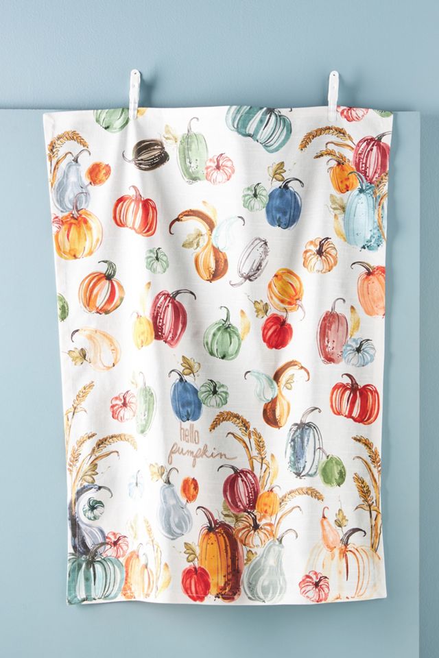 Dish Towel Set Watercolor Stripes Hello Pumpkin Fall - Temu