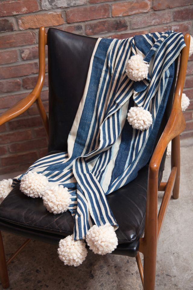 Charlie Sprout Indigo Stripe Pom Pom Throw #2