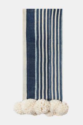 Charlie Sprout Indigo Stripe Pom Pom Throw