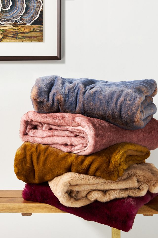 Anthropologie faux store fur throw blanket