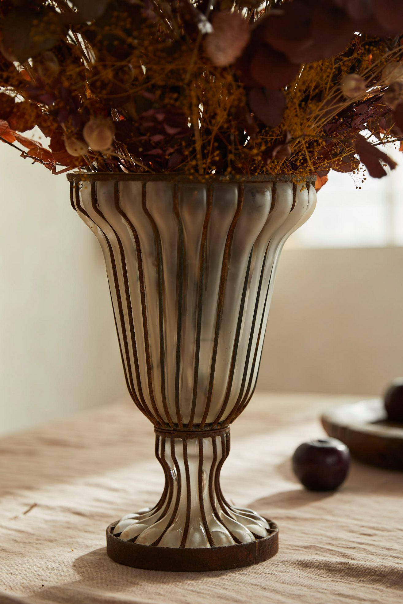 Fluted Glass + Iron Vase - Clear, Standard, S