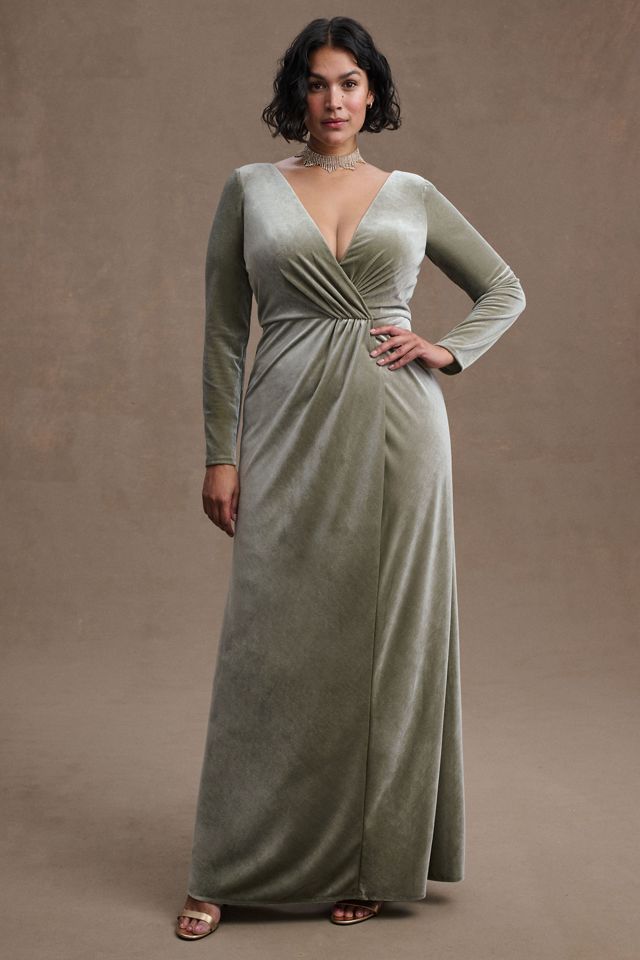 Jenny Yoo Ryland V-Neck Long-Sleeve Open-Back Stretch Velvet Gown #4
