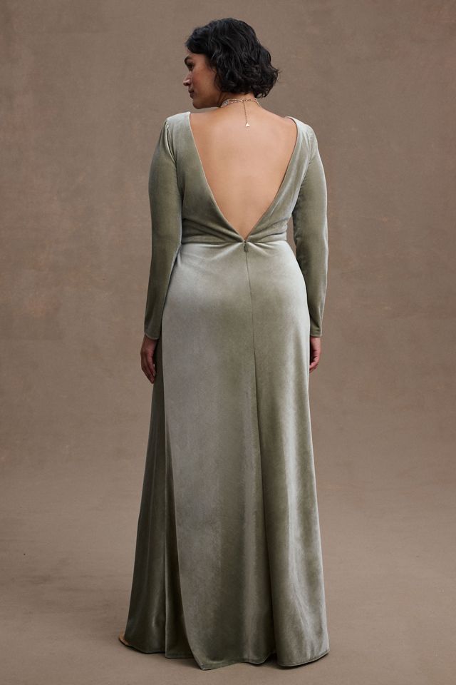 Jenny Yoo Ryland V-Neck Long-Sleeve Open-Back Stretch Velvet Gown #5
