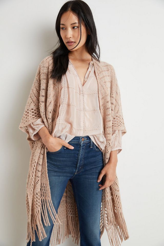 Sara Pointelle Fringed Kimono #2
