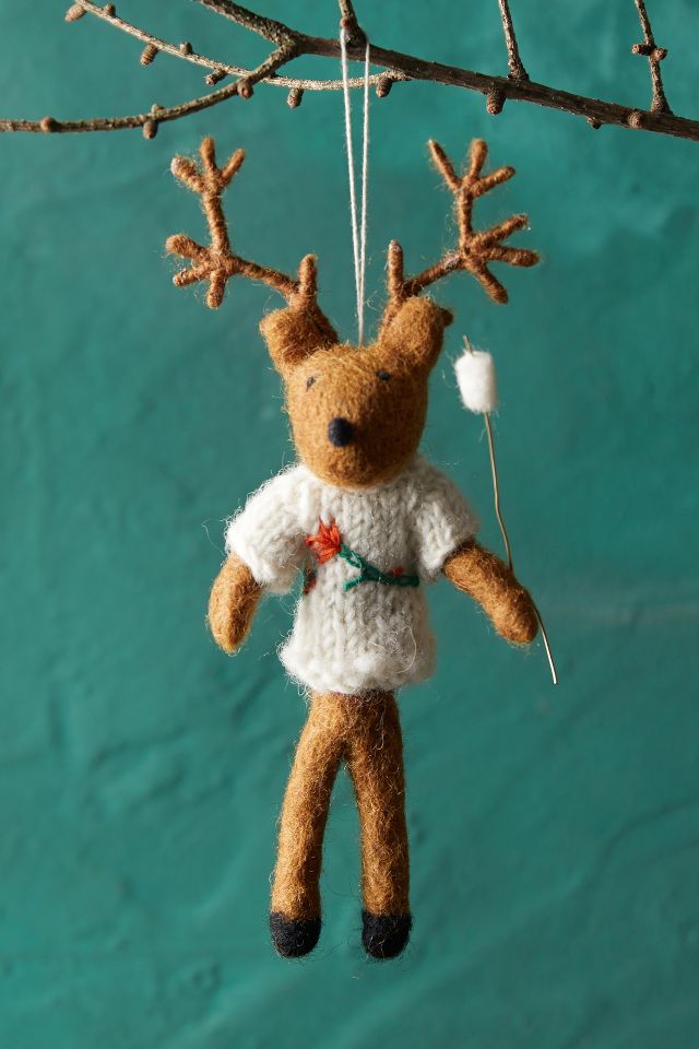 Knit reindeer ornament with a Christmas sweater