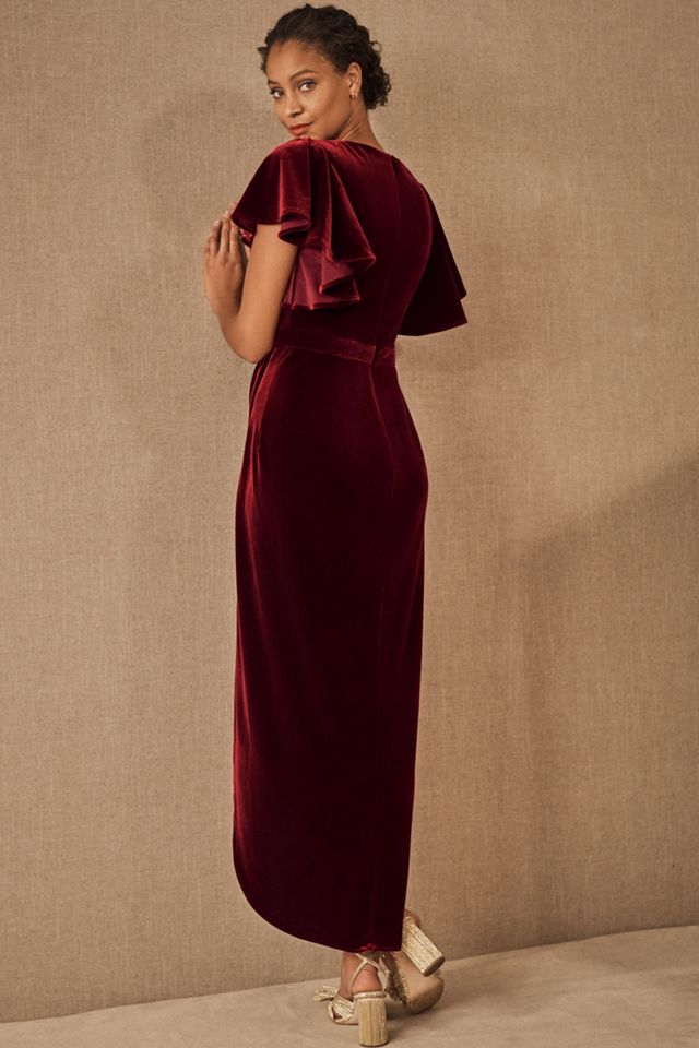 Bhldn Thrive Velvet Dress Anthropologie BHLDN Crushed Velvet Thrive Dark  Teal Wrap Maxi Dress Small