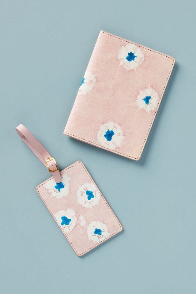 Shibori-Dyed Leather Luggage Tag #1