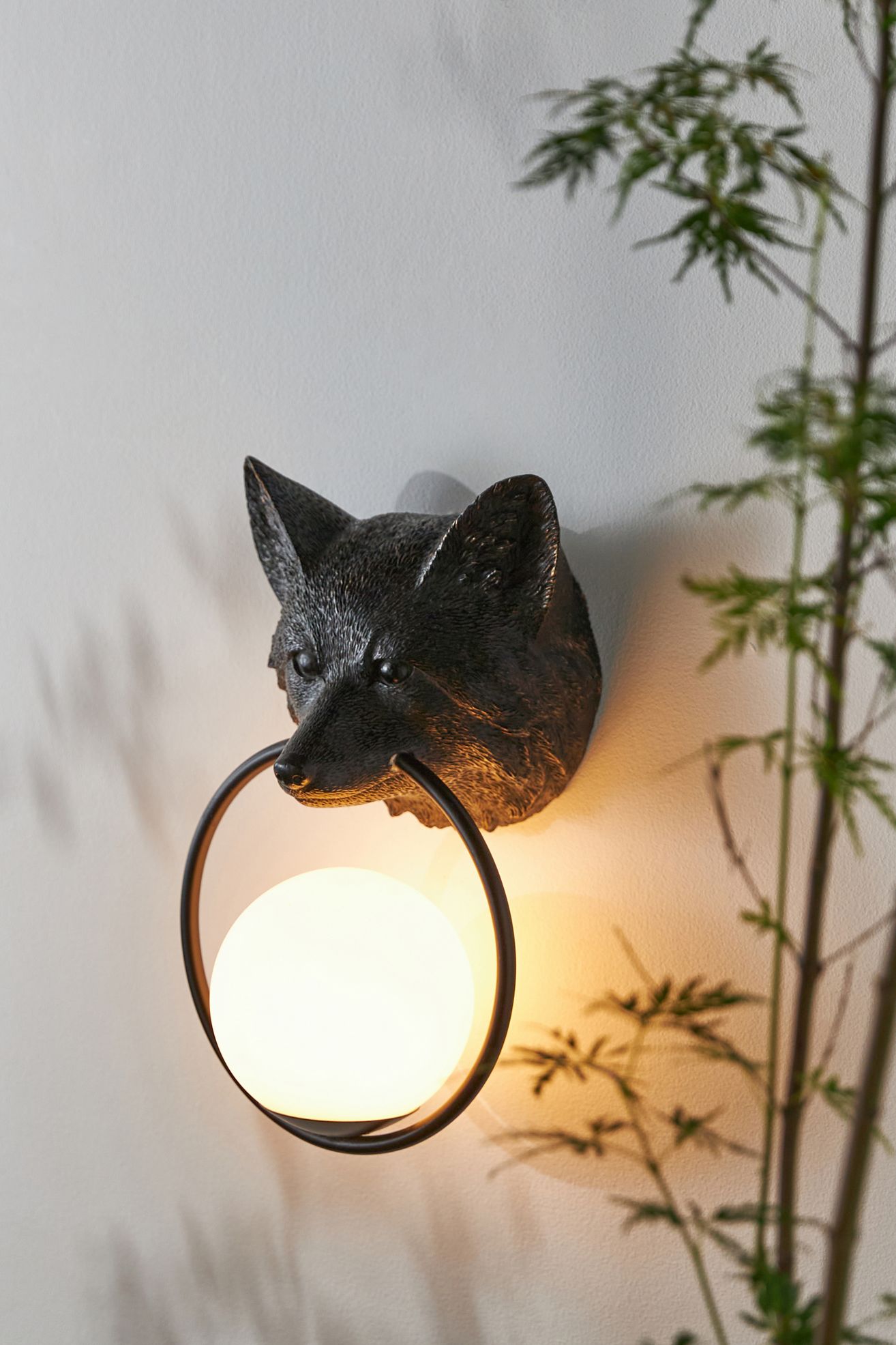 Woodland Fox Globe Outdoor Sconce Wall Light - Black, One Size