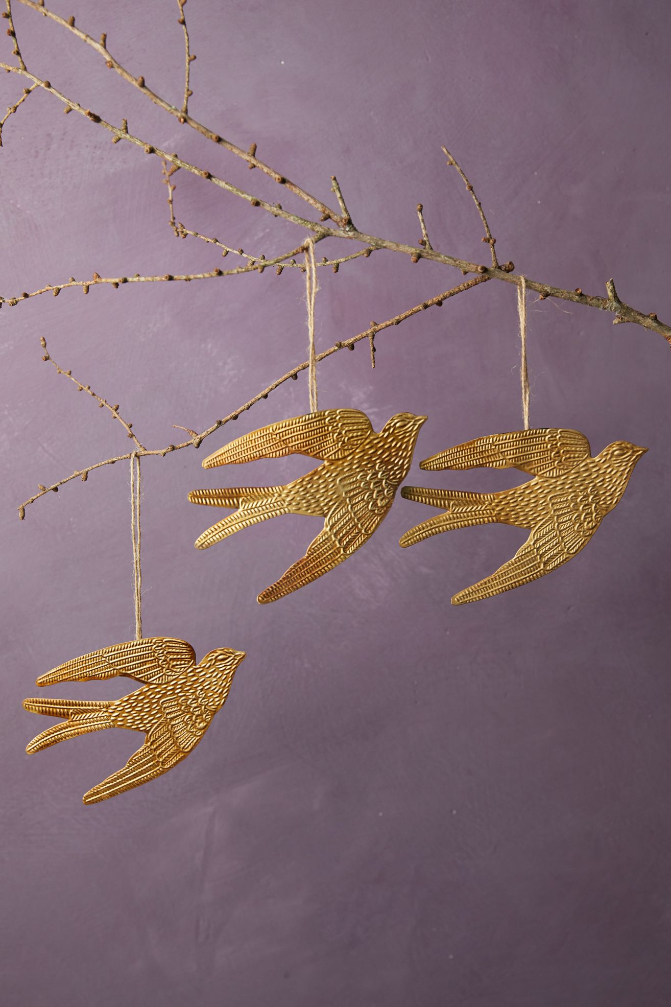 Golden Bird Ornaments, Set of 3 - Gold, Standard, One Size