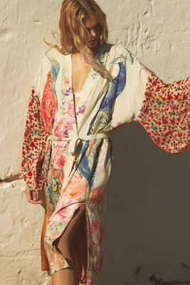 By Anthropologie Printed Satin Kimono