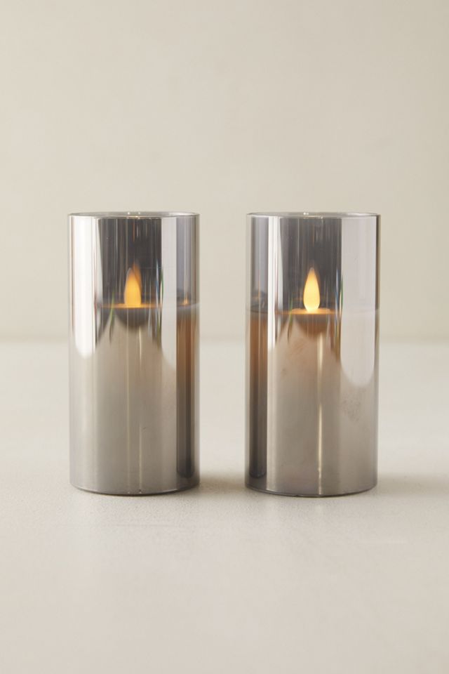 Stargazer Flameless Pillar Candle in Smoked Glass, Set of 2 Terrain