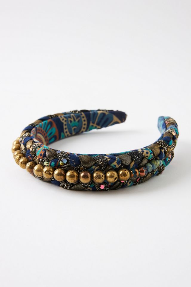 Curried Myrrh Shelta Beaded Headband | Anthropologie display picture 1