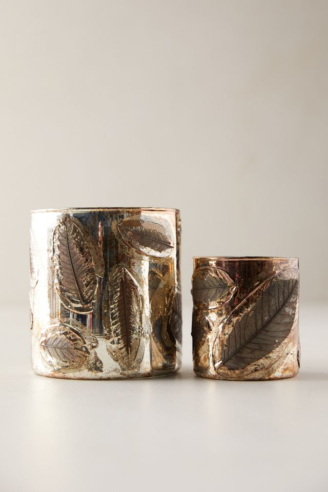 Metallic Pressed Leaf Votives, Set of 2 #1