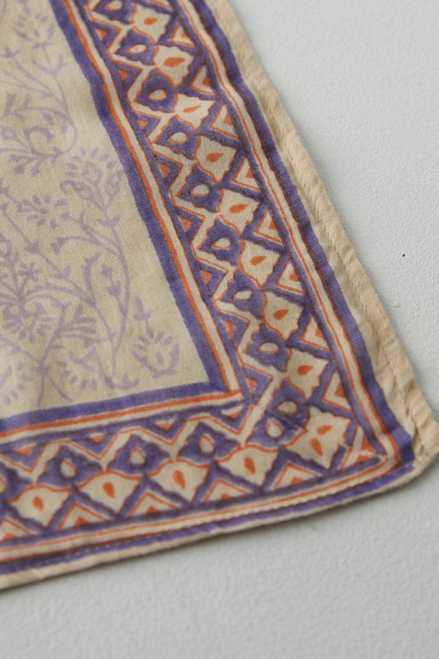 Block Print Cotton Bandana, Geo Border #2