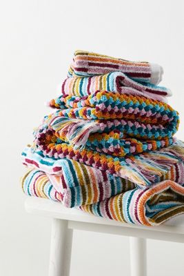 Rainbow Striped Cotton Towels, Set of 6