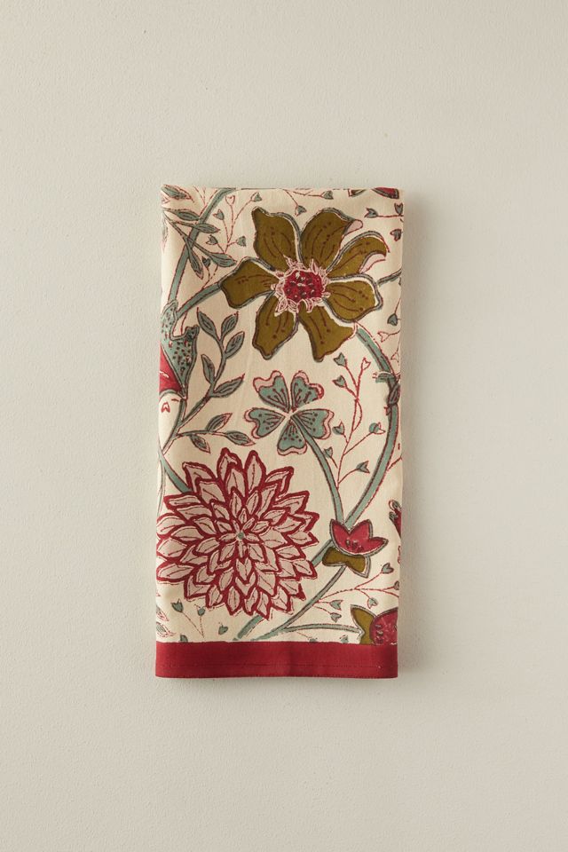Burgundy + Olive Florals Tea Towel #1