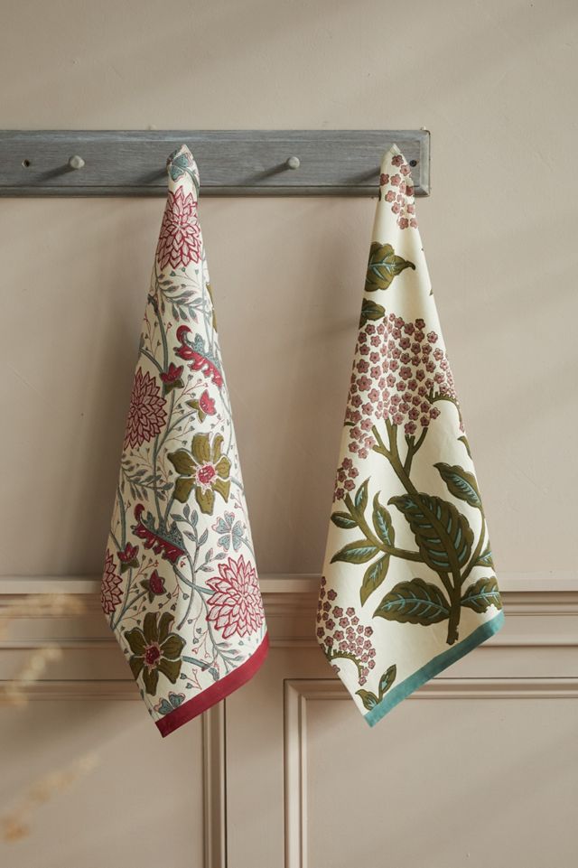 Burgundy + Olive Florals Tea Towel #3