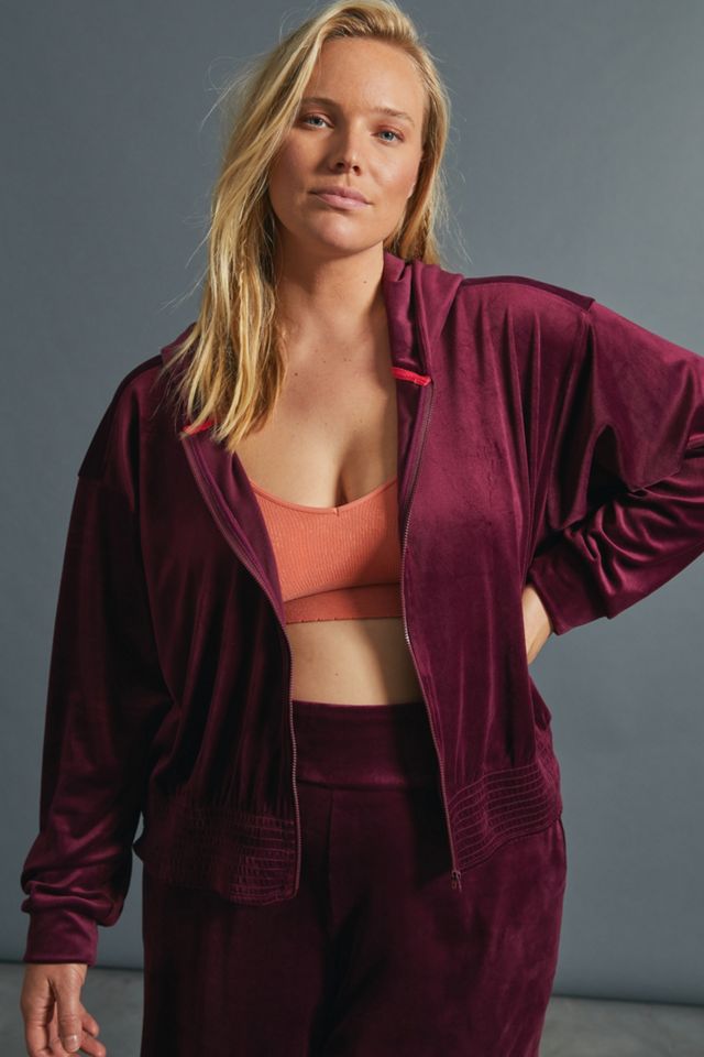 Catie Cropped Velvet Zip-Up Hoodie #4