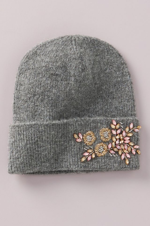 Anthropologie Grey Flower  Embellished Beanie Anthropologie Gray Multicolor Floral Knit Winter Bonnet  main image 3