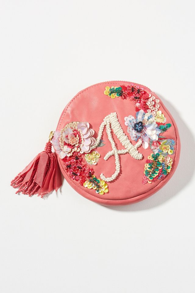 Embellished Leather Monogram Pouch #1
