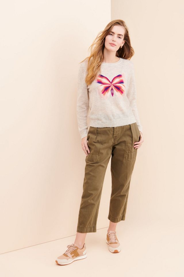 Saccharine Floral Felted Crewneck Sweater Anthropologie