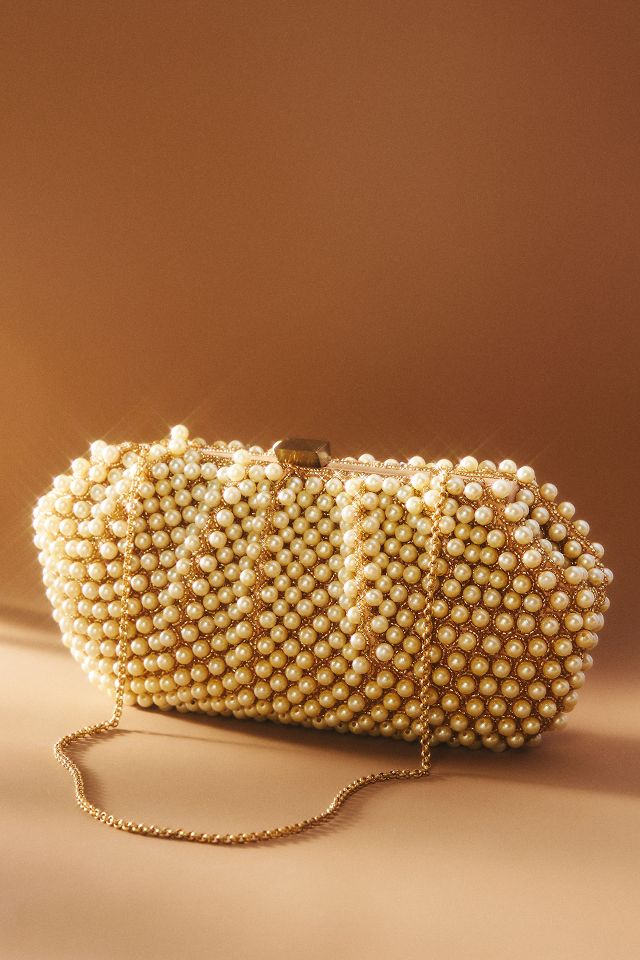 New Gold Beaded Evening Purse Bag, 2 Handle Choices