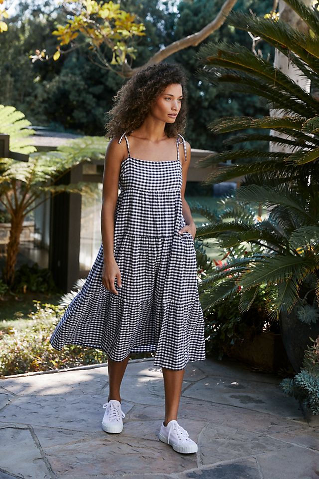 gingham midi dress Black Black gingham midi dress with a smocked bodice Women's Weekend on the Coast