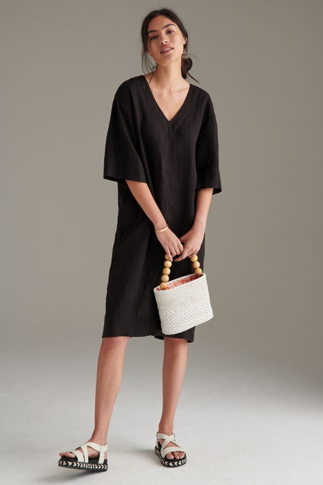 stateside linen dress Stateside Linen Mixed Media High Neck Dress in New Navy - XL - Shop Stateside Dresses