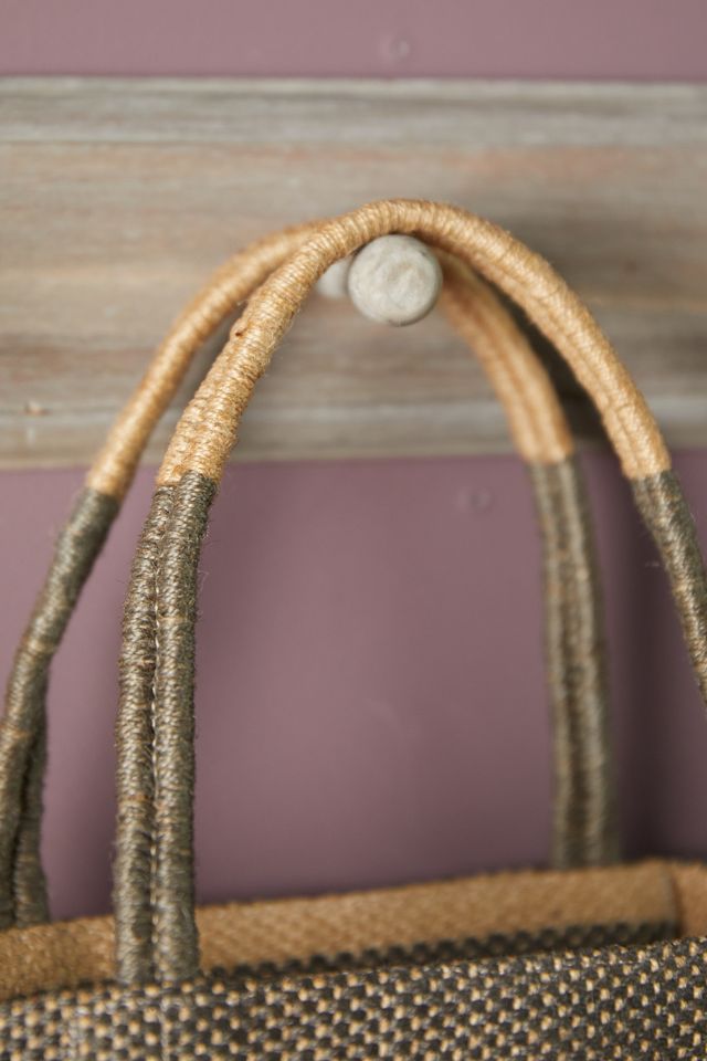Woven Jute Tote Bag, Natural Stripe #2