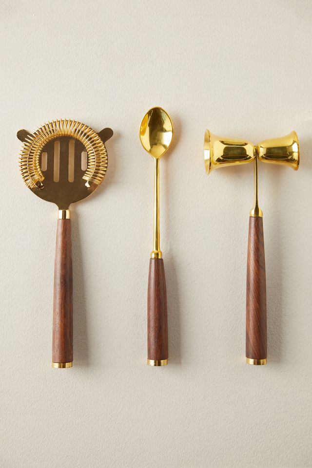 Gold + Teak Barware Tools, Set of 3 #1
