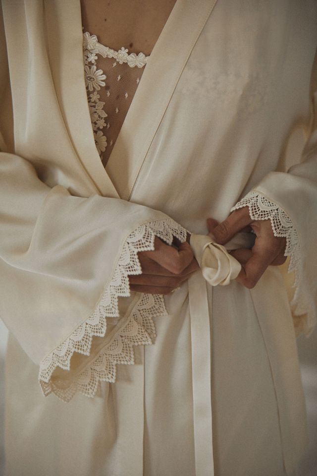 BHLDN Matine Silky Long-Sleeve Lace-Trimmed Robe #2