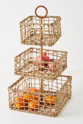 Woven Seagrass Three-Tier Fruit Basket