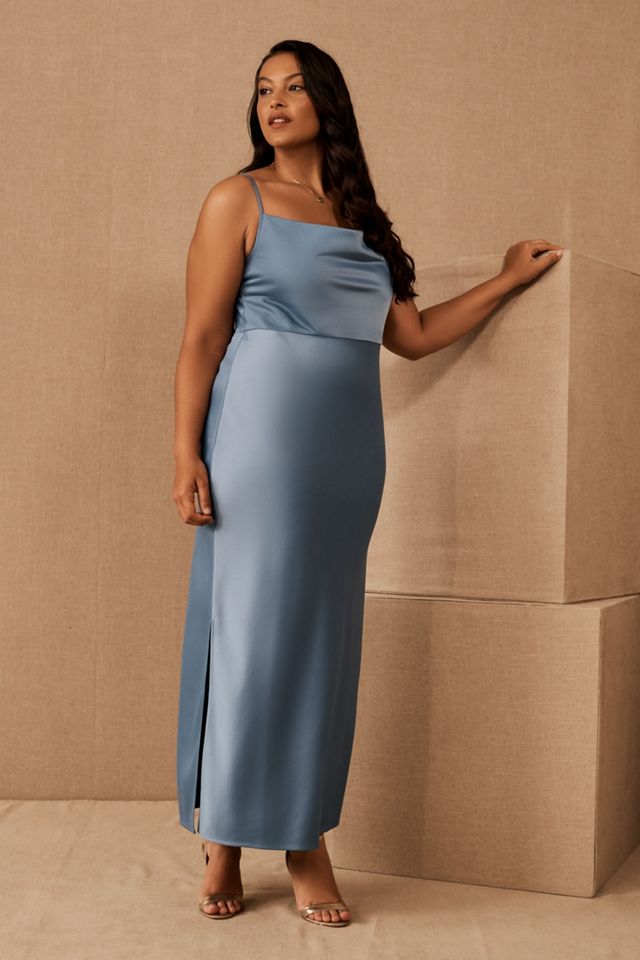 knee length dresses for ladies B Plus Size One Shoulder Satin Midi Dress With Three-Quarter Sleeve main image 0