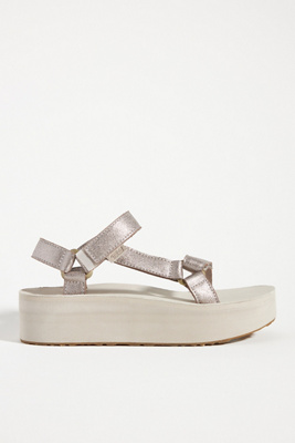 Teva Flatform Universal Leather Sandals In Silver