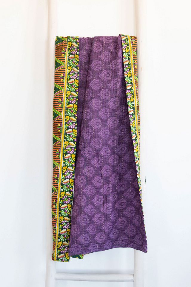 Roan Iris One-of-a-kind Kantha Quilted Throw Blanket No. 02518
