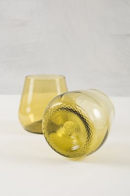 Remark Glass Stemless Wine Bottle Glasses, Set of 2