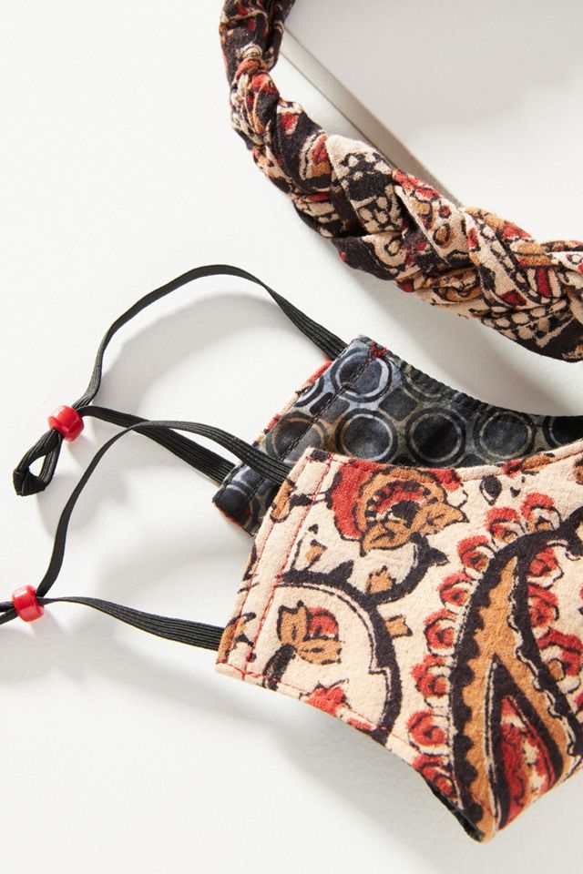 Anthropologie Curried Myrrh Naomie Headband Mask Santorini Beaded Straw Headband main image 3
