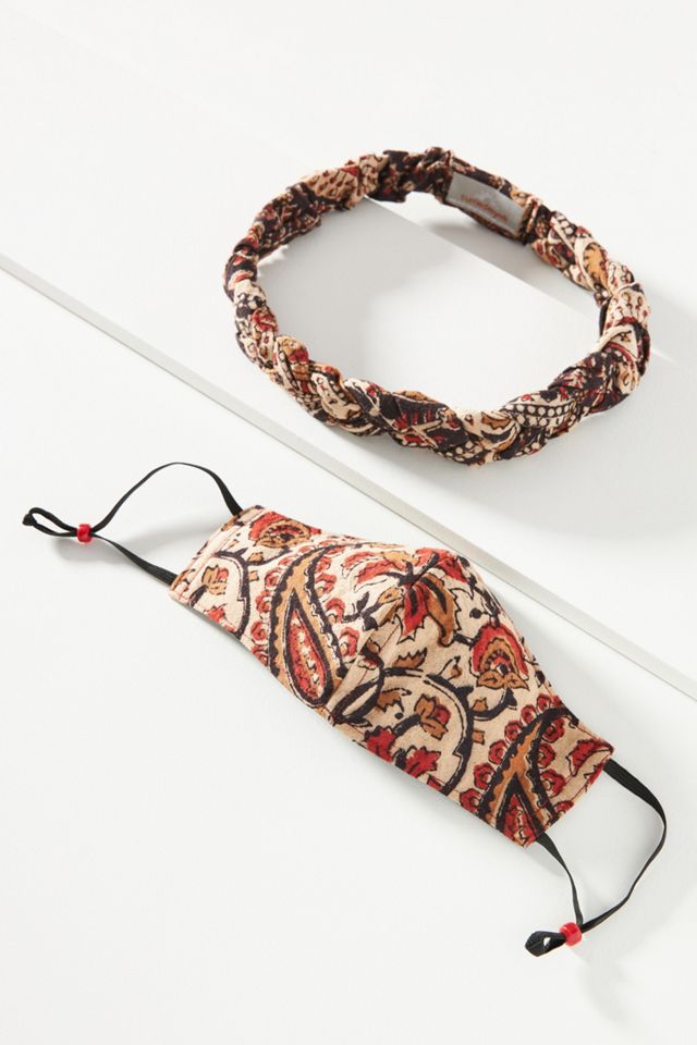 Anthropologie Curried Myrrh Naomie Headband Mask Santorini Beaded Straw Headband main image 2