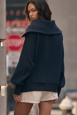 Varley Damen Pullover Mit Raglanärmeln Und Halbem Reißverschluss - Bequemer Ottoman-Stoff
