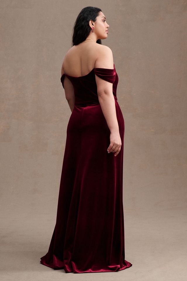 Jenny Yoo Issa Off-The-Shoulder Stretch Velvet Column Gown #5