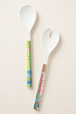 Vera for Anthropologie Plaid Bamboo Melamine Serving Set