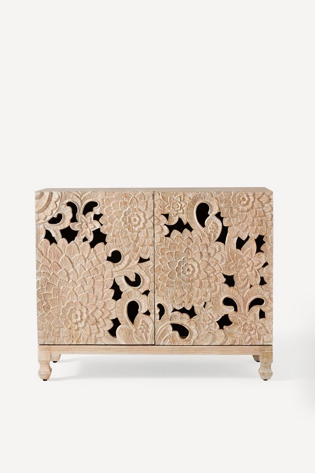 Handcarved Lotus Entryway Cabinet #1