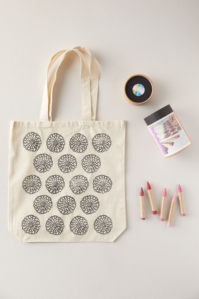 Color Your Own Dahlia Tote Bag + Crayon Set #1