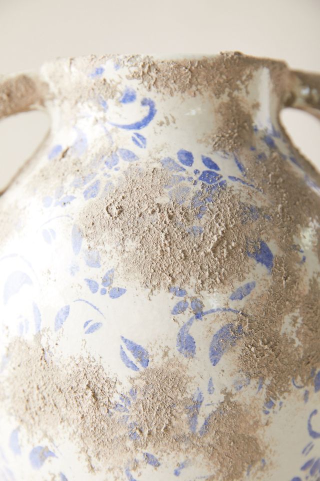 Distressed Blue Ditsy Floral Vase #1