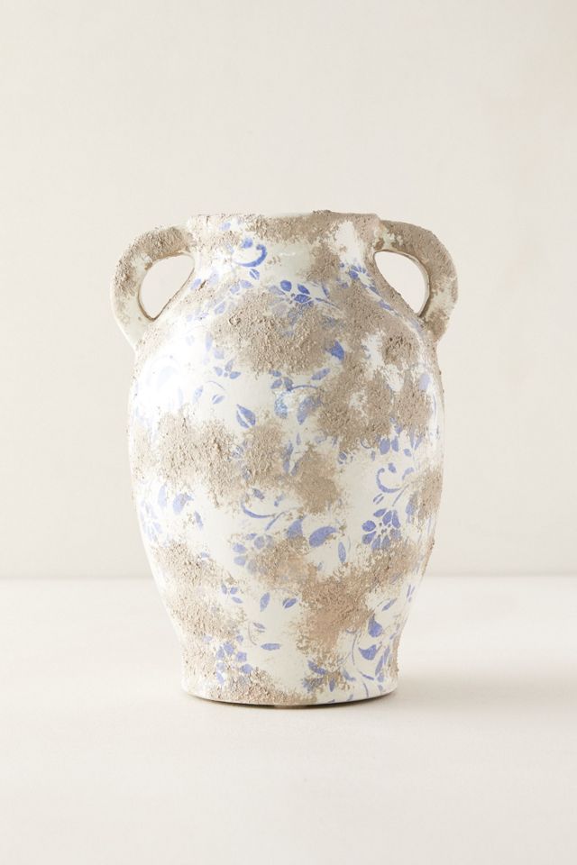 Distressed Blue Ditsy Floral Vase #2