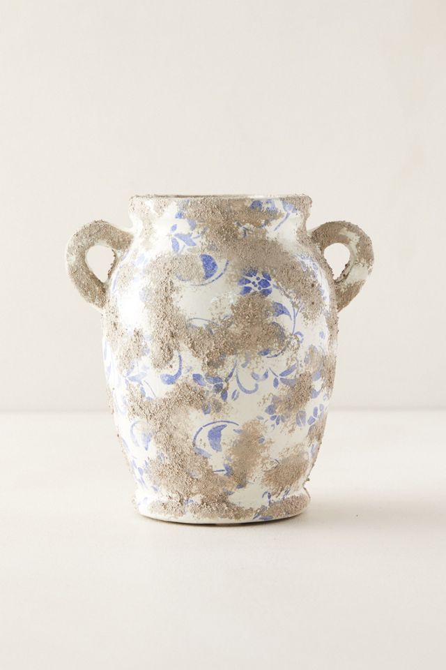 Distressed Blue Ditsy Floral Vase #3