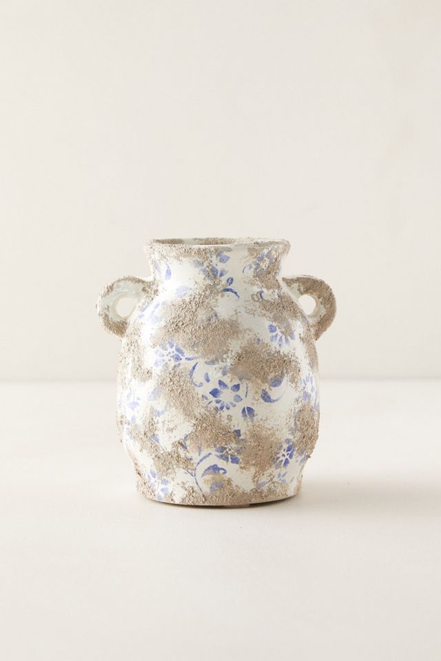 Distressed Blue Ditsy Floral Vase #4